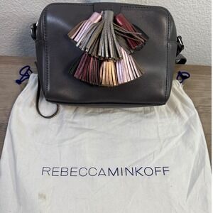 Rebecca Minkoff Leather Camera Bag‎ Gray Crossbody Metallic Tassel Boho Chic